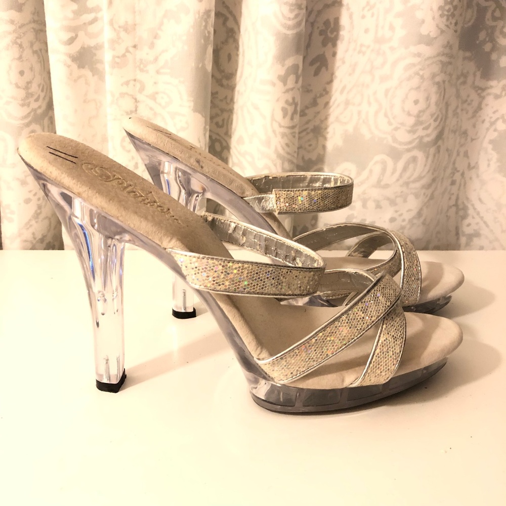 Pleaser Glass Bottom Stroppy Iridescent Stilettos